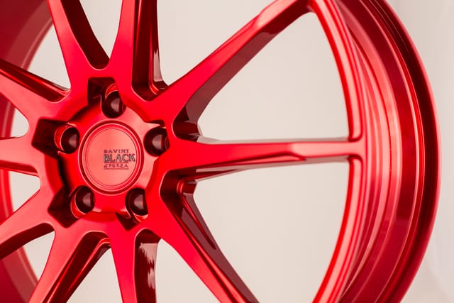 Brushed Red finish on a Savini forged wheel