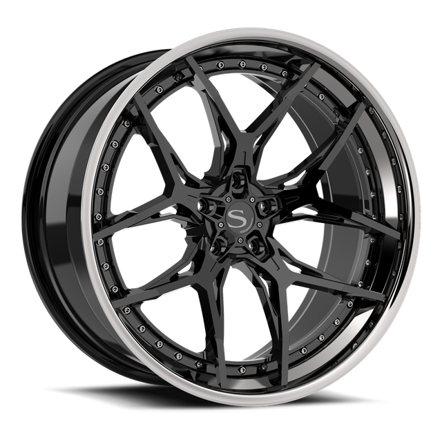 Savini SP-22L · hyperion sp 22 gloss black with chrome lip · angle 01